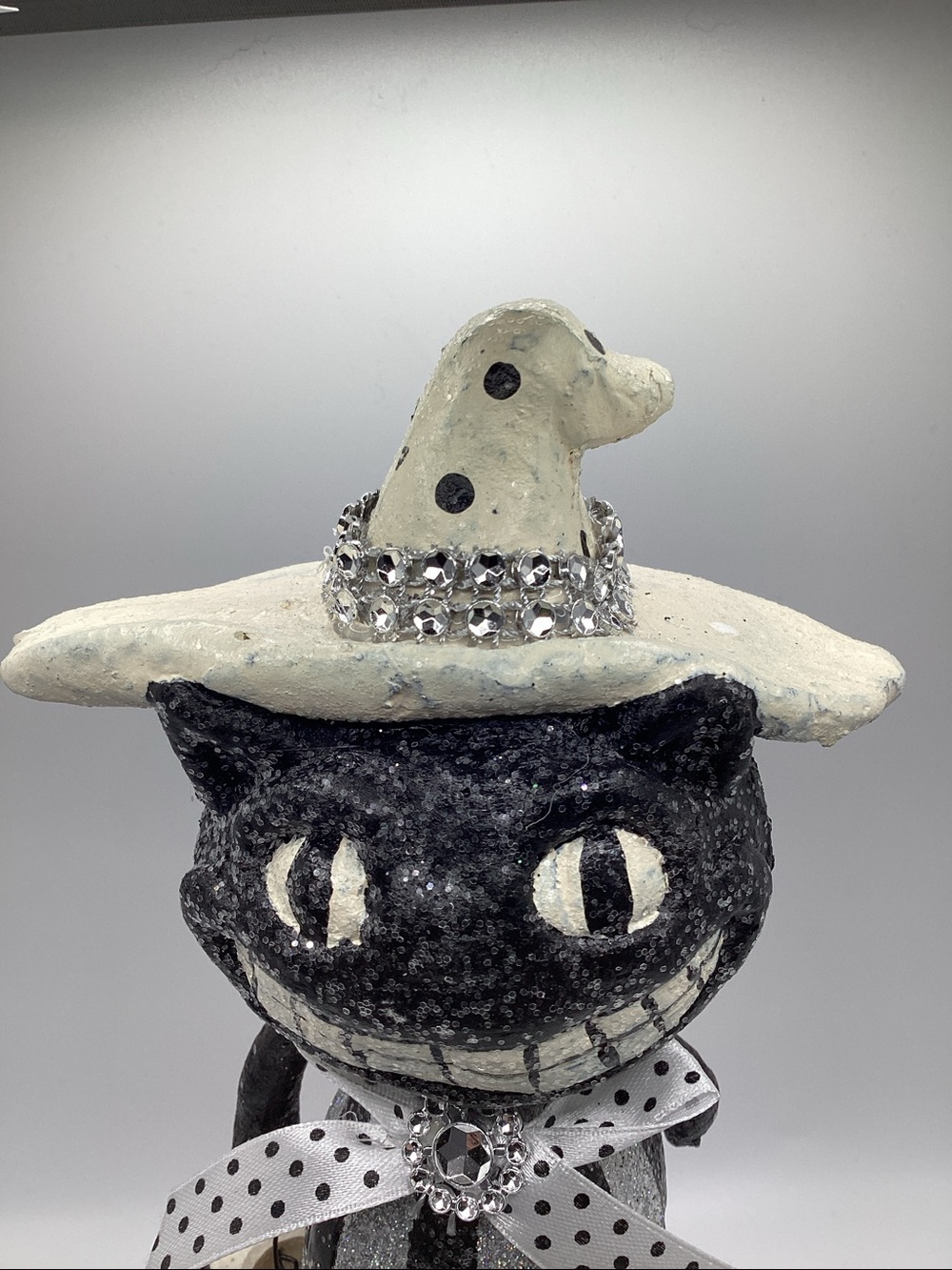 Halloween Bling Black Cat Holding Bucket Whimsical Decor - Picture 2 of 9